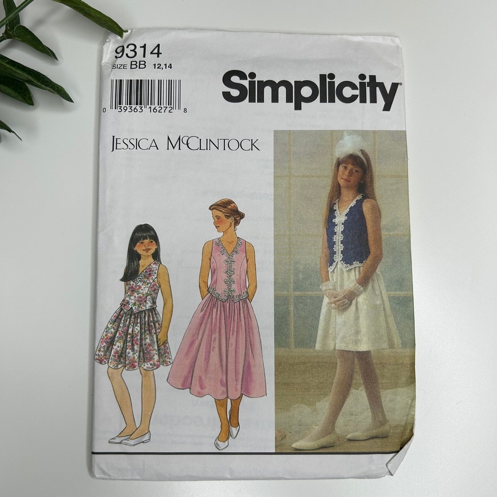 Simplicity 9314 Girls Dress Sewing Pattern Jessica McClintock Size BB 12, 14